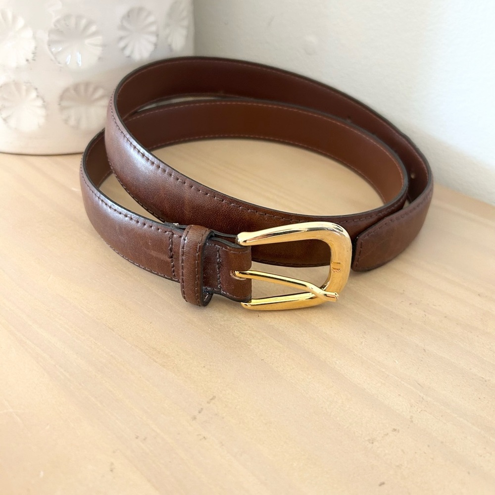 Women's Camel Brown Leather Blend Belt with Gold Tone Buckle